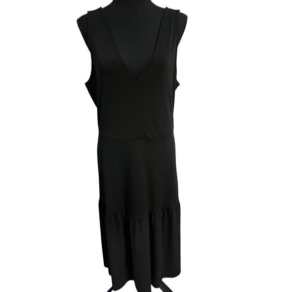 BANANA REPUBLIC Dress WOMEN MEDIUM BLACK Sleeveless Tiered Skirt V-Neckline - Picture 2 of 9